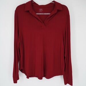Cozy Earth Bamboo Collared Long Sleeve Burgundy Shirt Comfort Lounge Medium